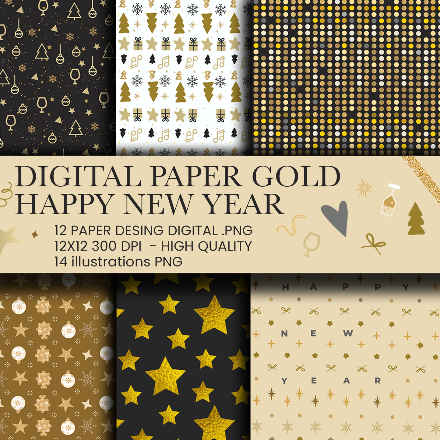 Happy new year Digital papers