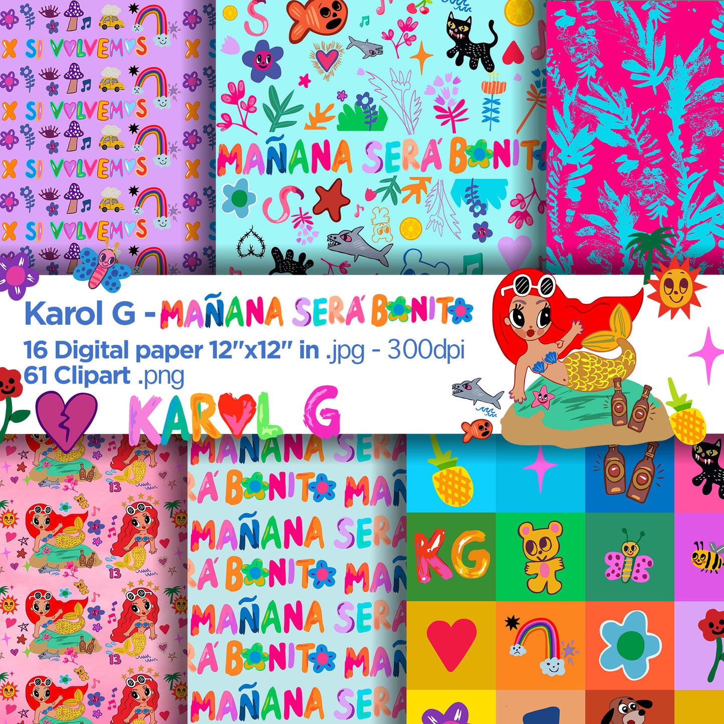 Mañana sera bonito Digital Papers, Karol G Backgrounds