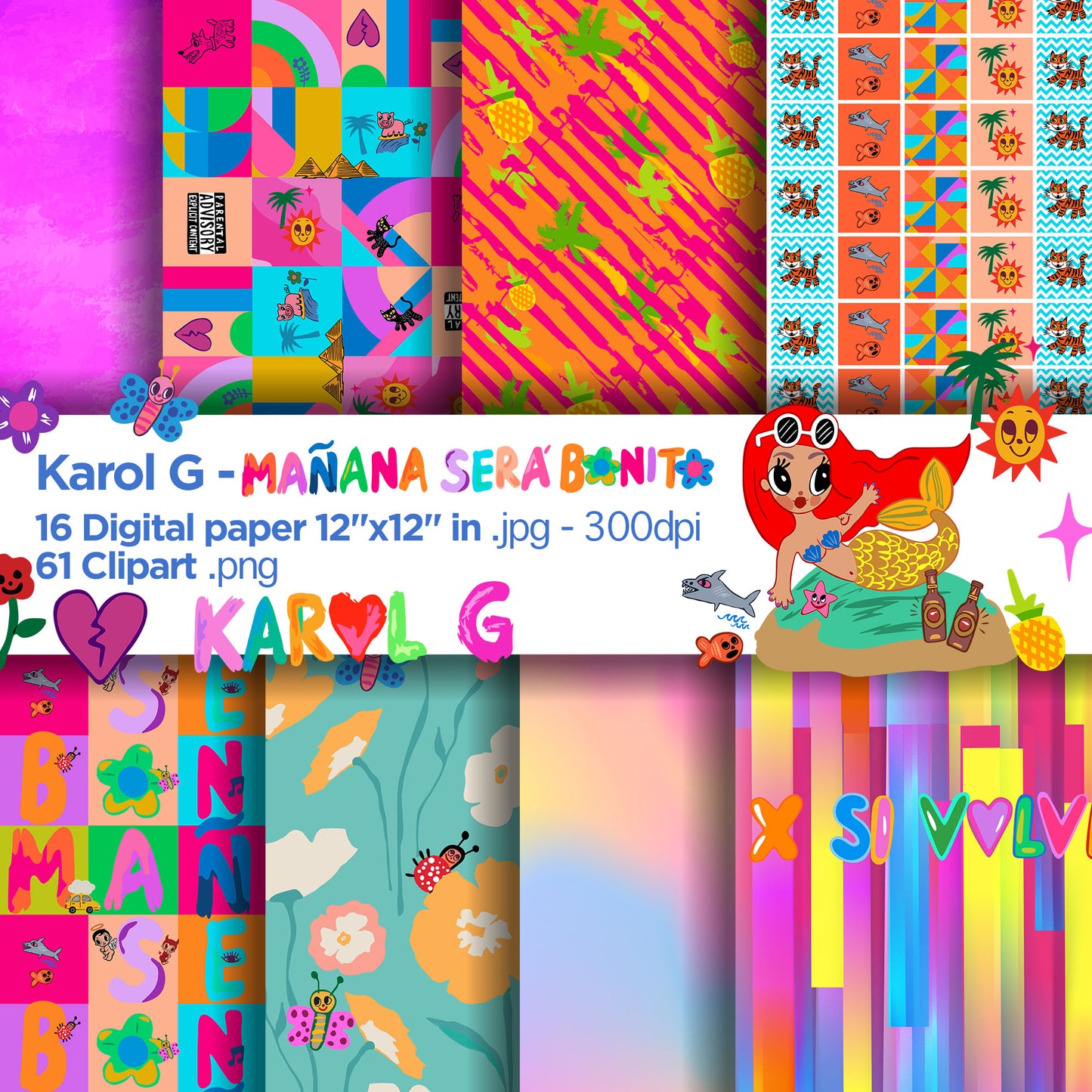 Mañana sera bonito Digital Papers, Karol G Backgrounds