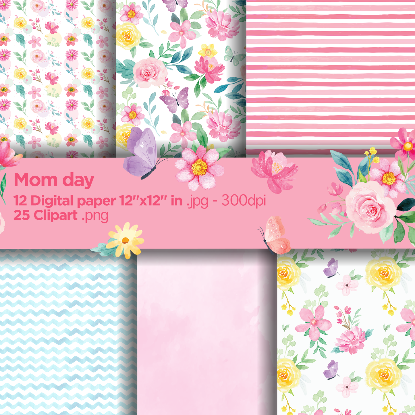 Mom day Digital Papers, Mom day Backgrounds, Mom day Papers, Scrapbook, Printable digital paper, tropical, playa Mom day
