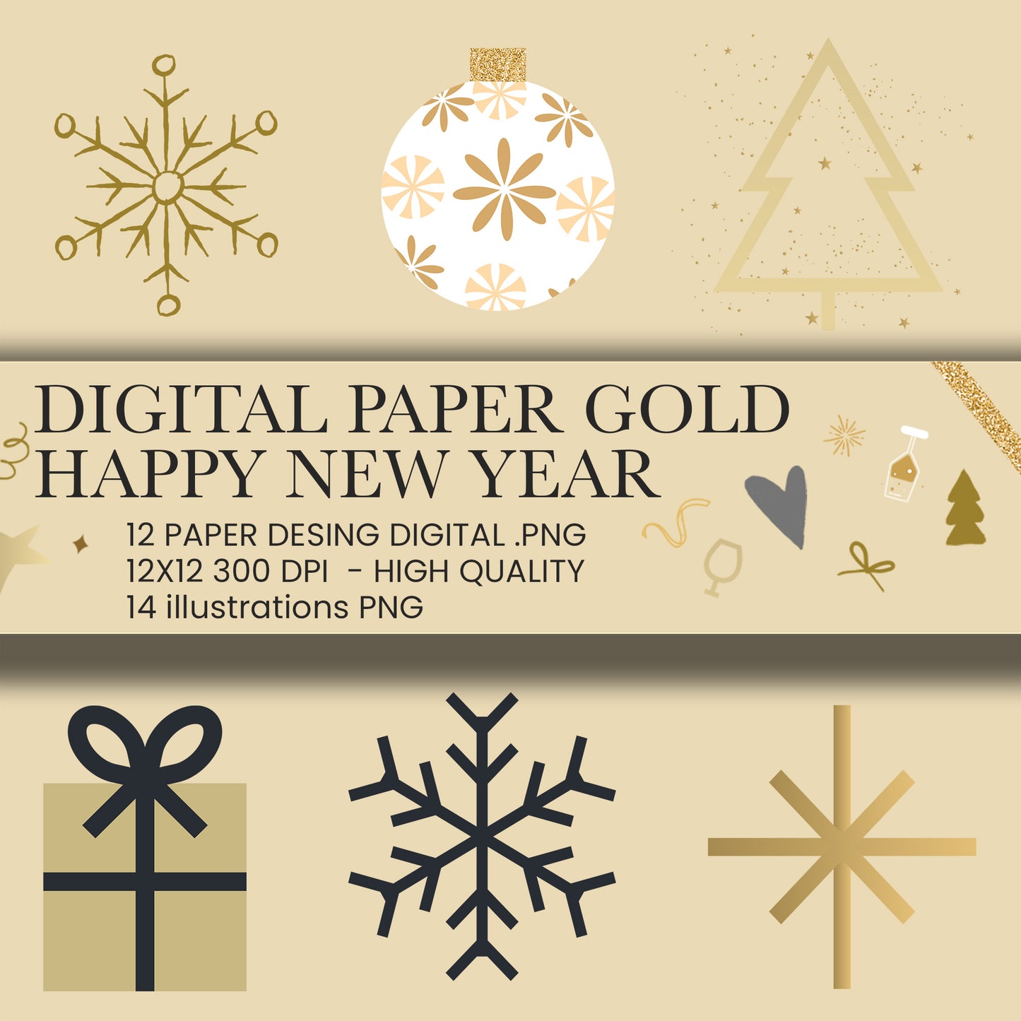Happy new year DigitaL Paper + Sweet Christmas Digital Paper