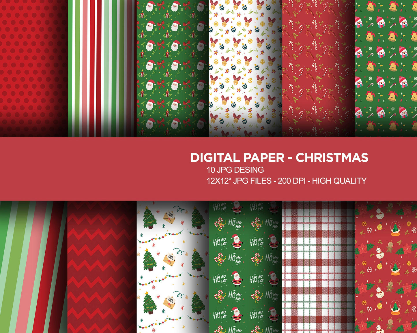 Christmas Digital Paper with Clipart