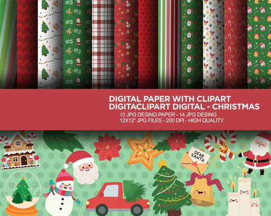 Christmas Digital Paper with Clipart